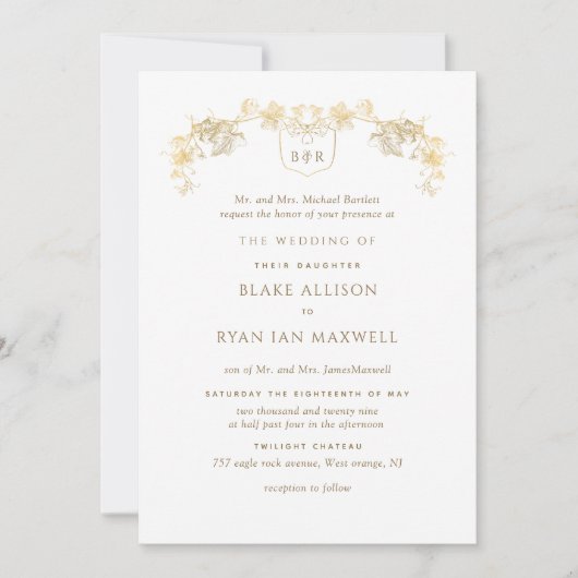 White and Gold Enchanting Monogram Formele bruilof Kaart (Voorkant)