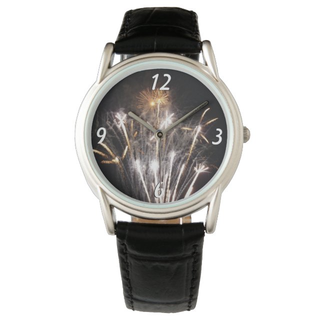 White and Gold Fireworks I Patriottic Celebration Horloge (Voorkant)