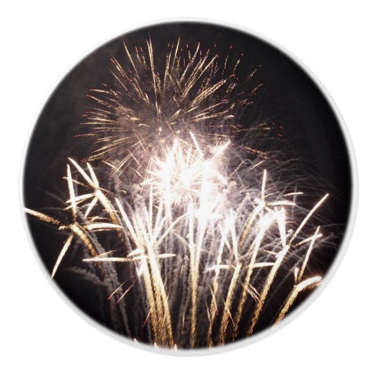White and Gold Fireworks I Patriottic Celebration Keramische Knop (Voorkant)
