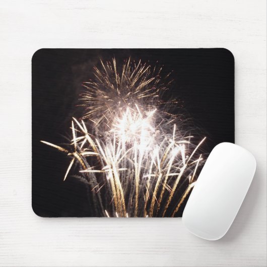 White and Gold Fireworks I Patriottic Celebration Muismat (Met muis)