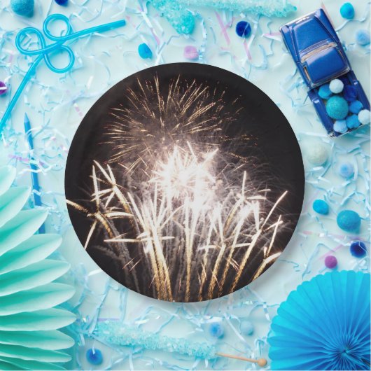 White and Gold Fireworks I Patriottic Celebration Papieren Bordje (Feest)