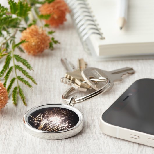 White and Gold Fireworks I Patriottic Celebration Sleutelhanger (Zijkant)