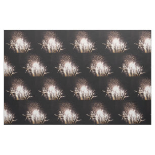 White and Gold Fireworks I Patriottic Celebration Stof