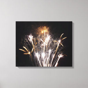 White and Gold Fireworks II Patriottic Celebration Canvas Afdruk