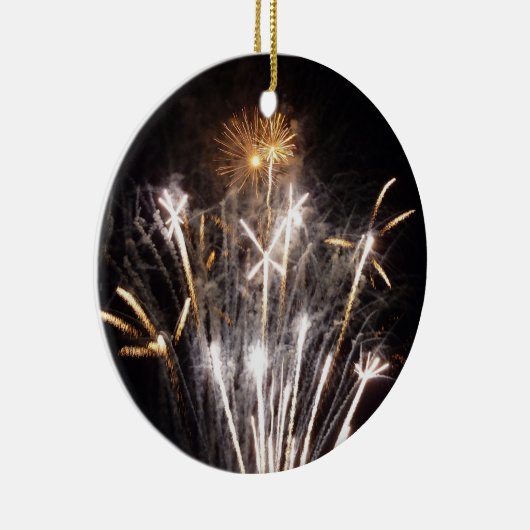 White and Gold Fireworks II Patriottic Celebration Keramisch Ornament (Rechts)