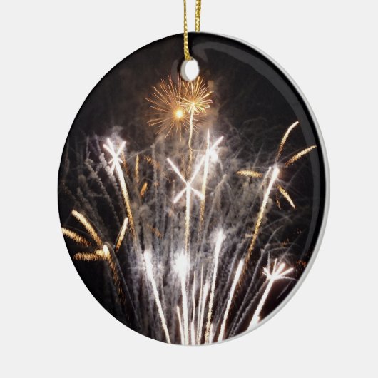 White and Gold Fireworks II Patriottic Celebration Keramisch Ornament (Links)