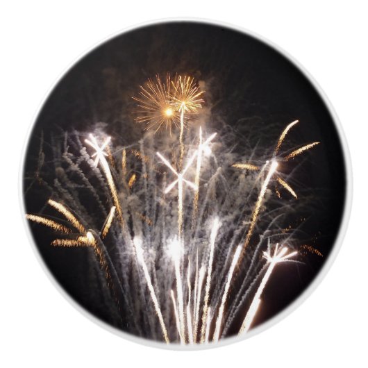 White and Gold Fireworks II Patriottic Celebration Keramische Knop (Voorkant)