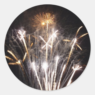 White and Gold Fireworks II Patriottic Celebration Ronde Sticker