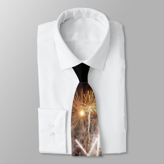 White and Gold Fireworks II Patriottic Celebration Stropdas (Gebonden)