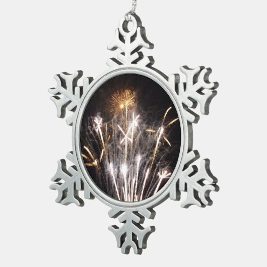 White and Gold Fireworks II Patriottic Celebration Tin Sneeuwvlok Ornament (Rechts)