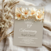 White and Gold Floral 10th Wedding Anniversary