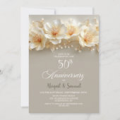 White and Gold Floral 50th Wedding Anniversary Kaart (Voorkant)