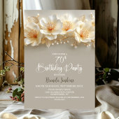 White and Gold Floral 70th Birthday Party Kaart