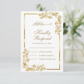 White and Gold Floral Border Islamic RSVP Kaartje (Staand voorkant)