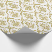 White and Gold Floral Damascus-looppatroon Cadeaupapier (Hoek)