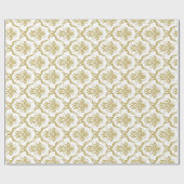 White and Gold Floral Damascus-looppatroon Cadeaupapier (Vlak)