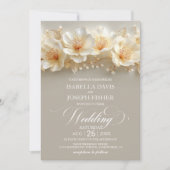 White and Gold Floral Wedding Kaart (Voorkant)