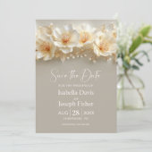 White and Gold Floral Wedding Save the Date Kaart (Staand voorkant)