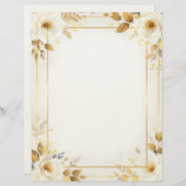 White and Gold Flowers and Double Frame Stationery Briefhoofd (Voorkant / Achterkant)