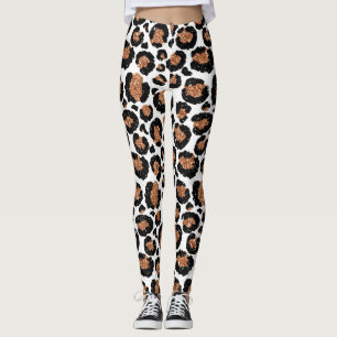 White and Gold Foil Cheetah of Leopard Pattern Leggings