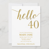 White and Gold Glitter 40th Birthday Invitation Kaart (Voorkant)