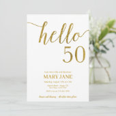 White and Gold Glitter 50th Birthday Invitation Kaart (Staand voorkant)