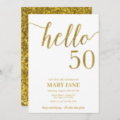White and Gold Glitter 50th Birthday Invitation Kaart (Voorkant / Achterkant)