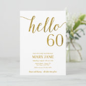 White and Gold Glitter 60th Birthday Invitation Kaart (Staand voorkant)
