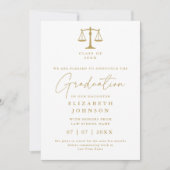White and Gold Law Afstuderen Fotoaankondiging Kaart (Voorkant)