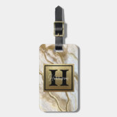 White and Gold Marble Monogram Name Persoonlijk Bagagelabel (Voorkant verticaal)