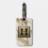 White and Gold Marble Monogram Name Persoonlijk Bagagelabel (Achterkant verticaal)