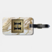 White and Gold Marble Monogram Name Persoonlijk Bagagelabel (Achterkant horizontaal)