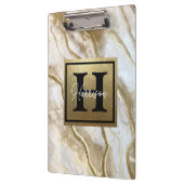 White and Gold Marble Monogram Name Persoonlijk Klembord (Links)