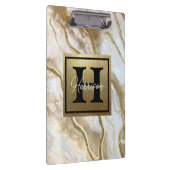 White and Gold Marble Monogram Name Persoonlijk Klembord (Rechts)