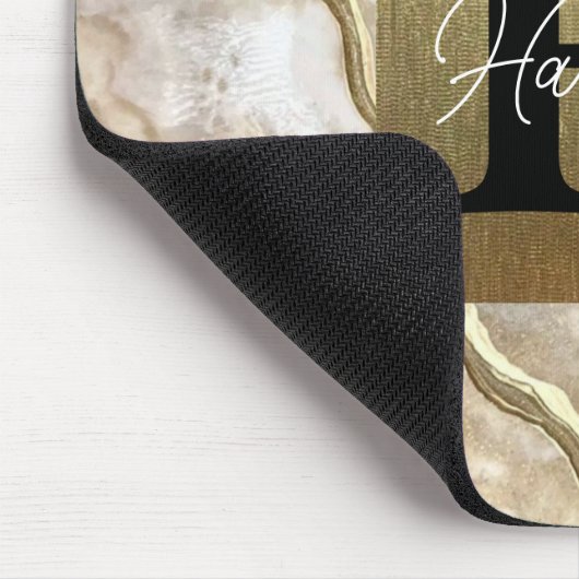 White and Gold Marble Monogram Name Persoonlijk Muismat (Hoek)