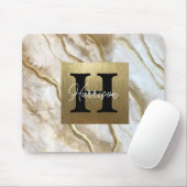 White and Gold Marble Monogram Name Persoonlijk Muismat (Met muis)