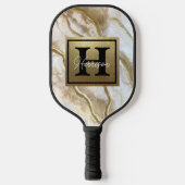 White and Gold Marble Monogram Name Persoonlijk Pickleball Paddle (Voorkant)