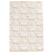 White and Gold Merry Christmas Word Art Medium Cadeauzakje (Voorkant)
