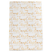 White and Gold Merry Christmas Word Art Medium Cadeauzakje (Achterkant)