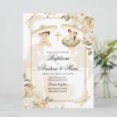 White and Gold Mexican Twin Boy and Girl Baptism Kaart (Staand voorkant)