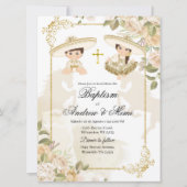 White and Gold Mexican Twin Boy and Girl Baptism Kaart (Voorkant)