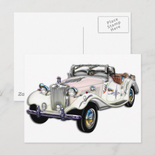 White and Gold MG Converteerbaar Briefkaart (Voorkant / Achterkant)