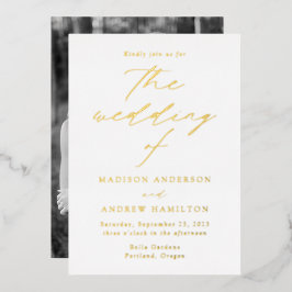 White and Gold Modern Elegance Photo Wedding Folie Uitnodiging
