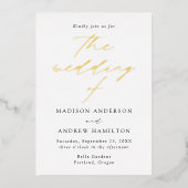 White and Gold Modern Elegance Photo Wedding Folie Uitnodiging (Voorkant)
