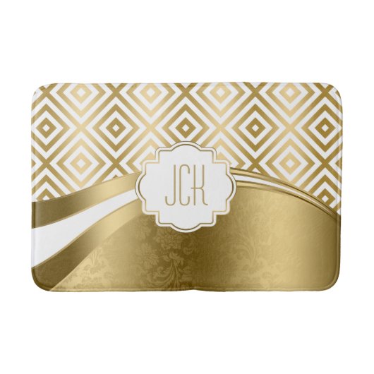 White and Gold Modern Geometric Pattern Badmat (Voorkant)