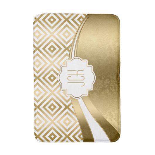 White and Gold Modern Geometric Pattern Badmat (Voorkant Verticaal)