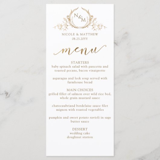 White and Gold Monogram Wedding Double-sided Menu (Achterkant)