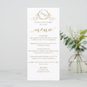 White and Gold Monogram Wedding Double-sided Menu (Staand voorkant)