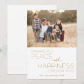 White and Gold New Year, vrede en geluk Foto Feestdagenkaart (Voorkant / Achterkant)
