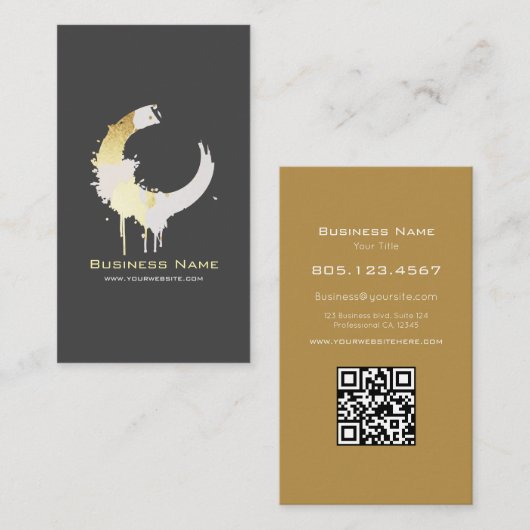 White and Gold Paint Swirl Design – Custom Visitekaartje (Voorkant / Achterkant)